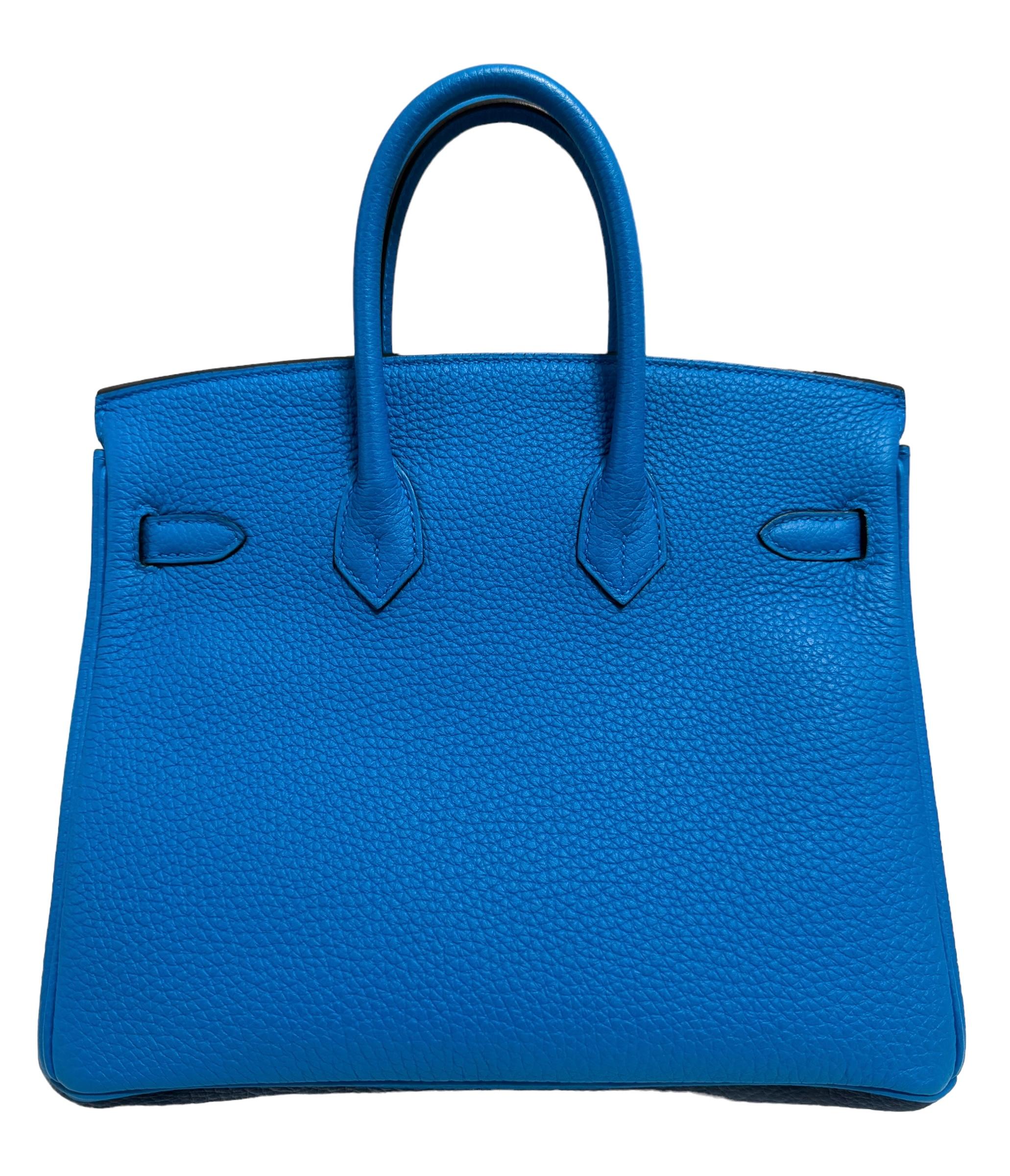 Hermes Birkin 25 Blue Bleu Zanzibar Togo Leather Handbag Palladium Hardware  In Excellent Condition In Miami, FL