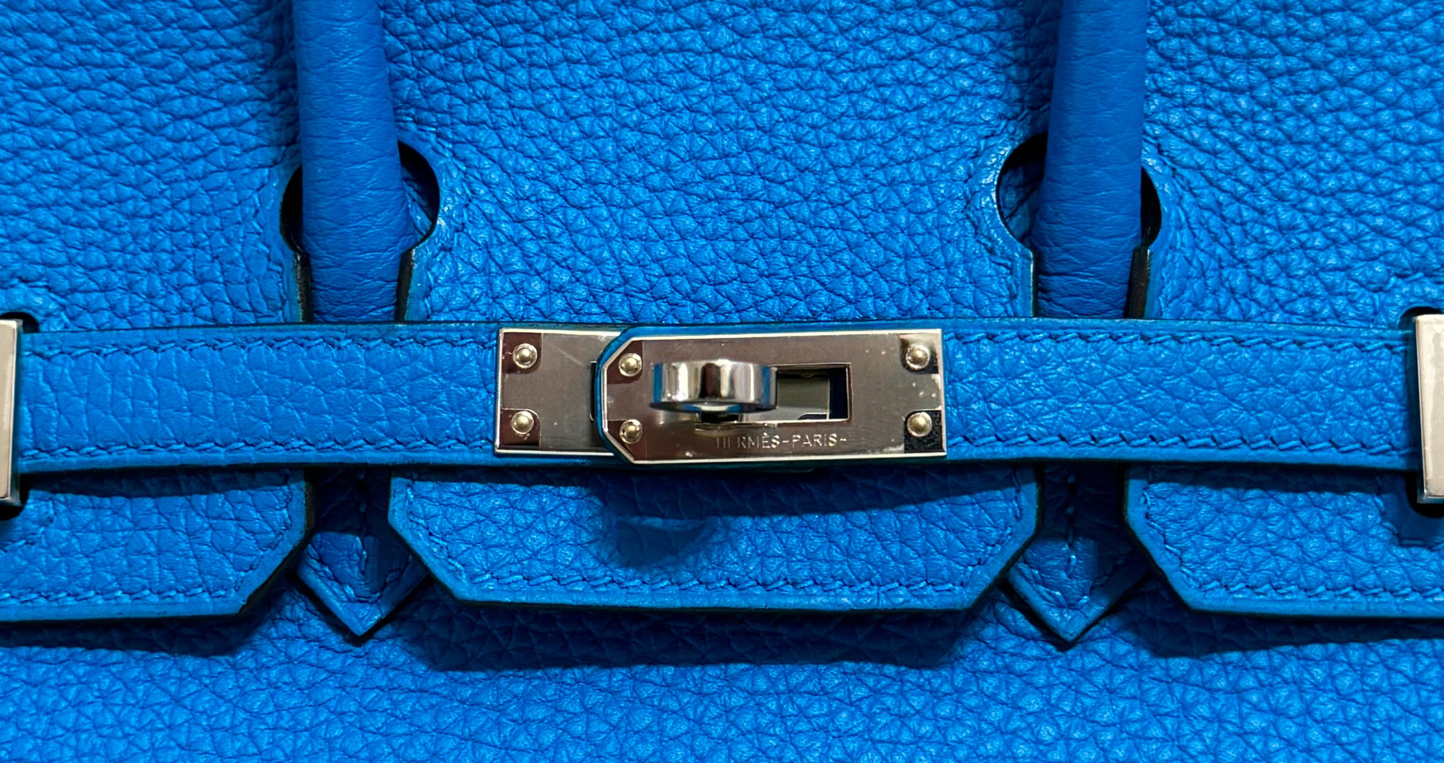Women's or Men's Hermes Birkin 25 Blue Bleu Zanzibar Togo Leather Handbag Palladium Hardware 