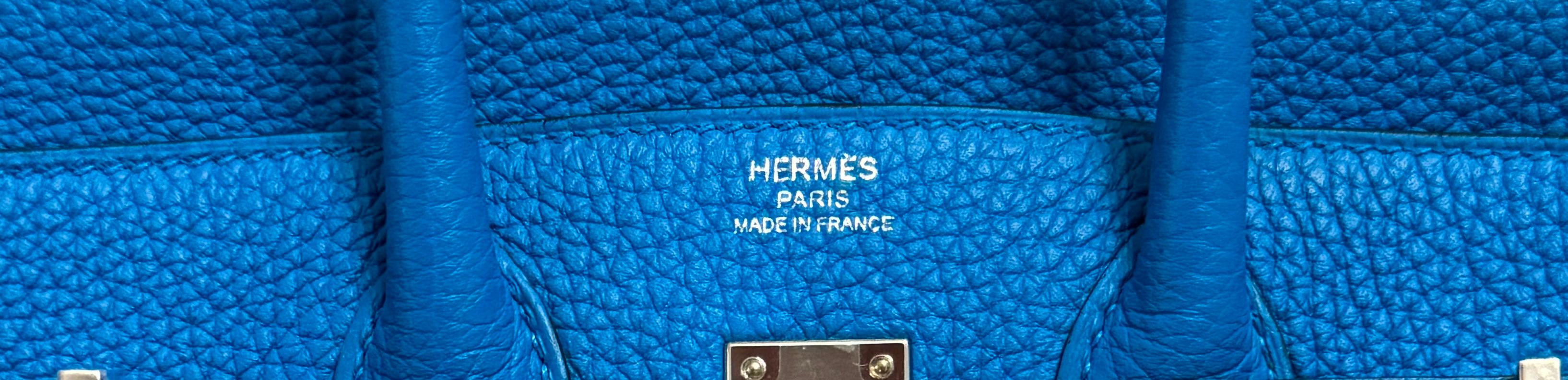 Hermes Birkin 25 Blue Bleu Zanzibar Togo Leather Handbag Palladium Hardware  For Sale 1