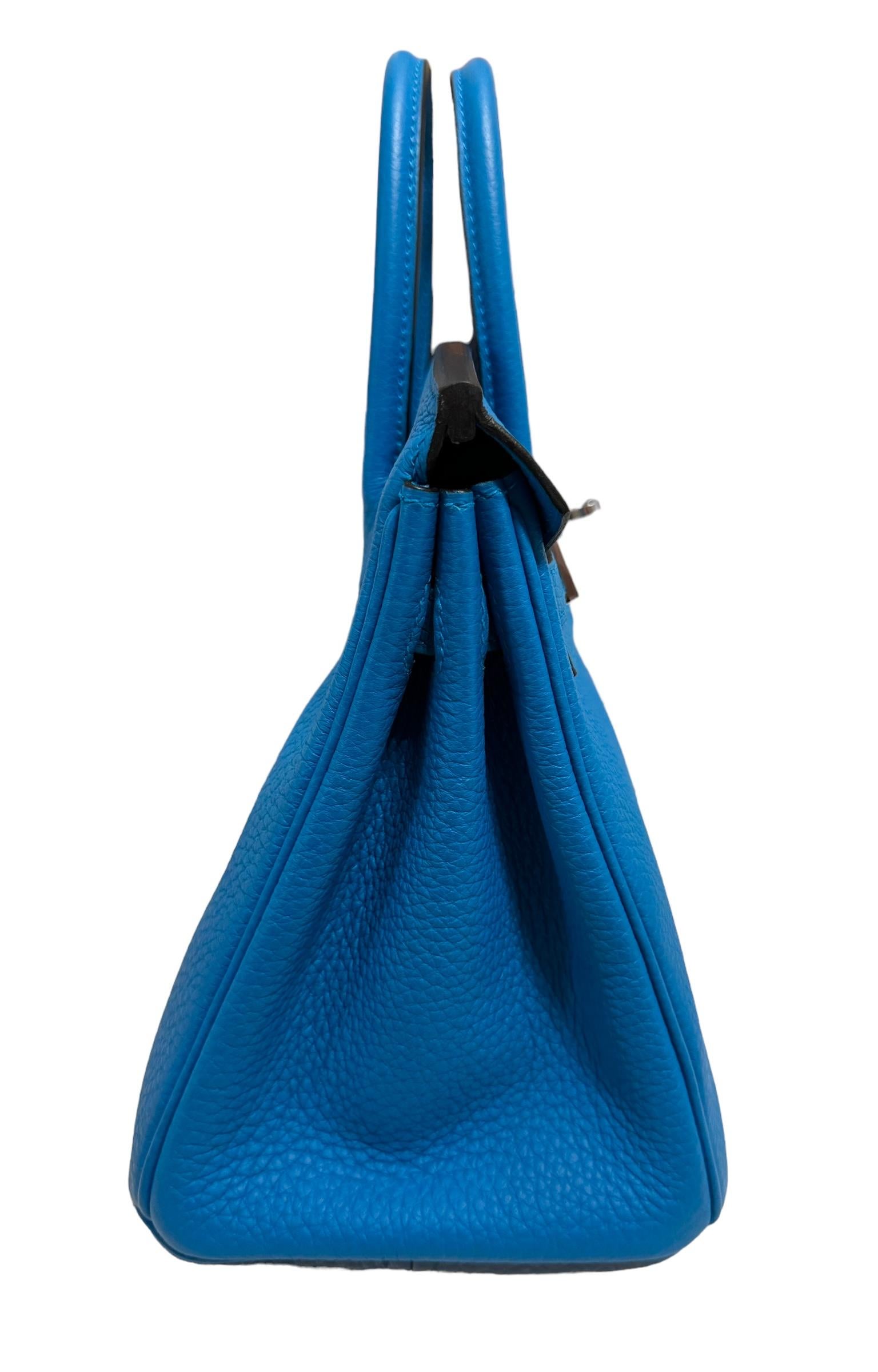 Hermes Birkin 25 Blue Bleu Zanzibar Togo Leather Handbag Palladium Hardware  2
