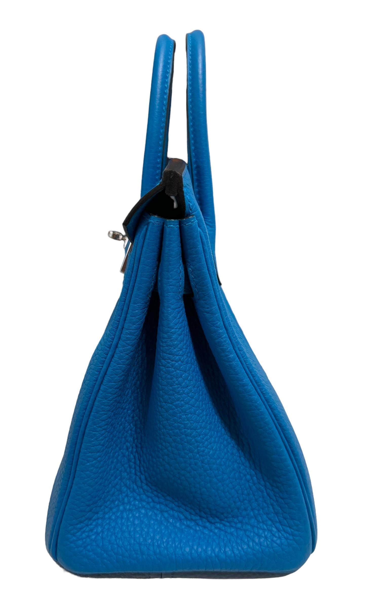 Hermes Birkin 25 Blue Bleu Zanzibar Togo Leather Handbag Palladium Hardware 3