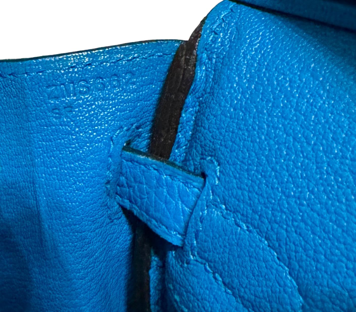Hermes Birkin 25 Bleu Zanzibar Togo Cuir Sac à main Palladium Hardware  en vente 4
