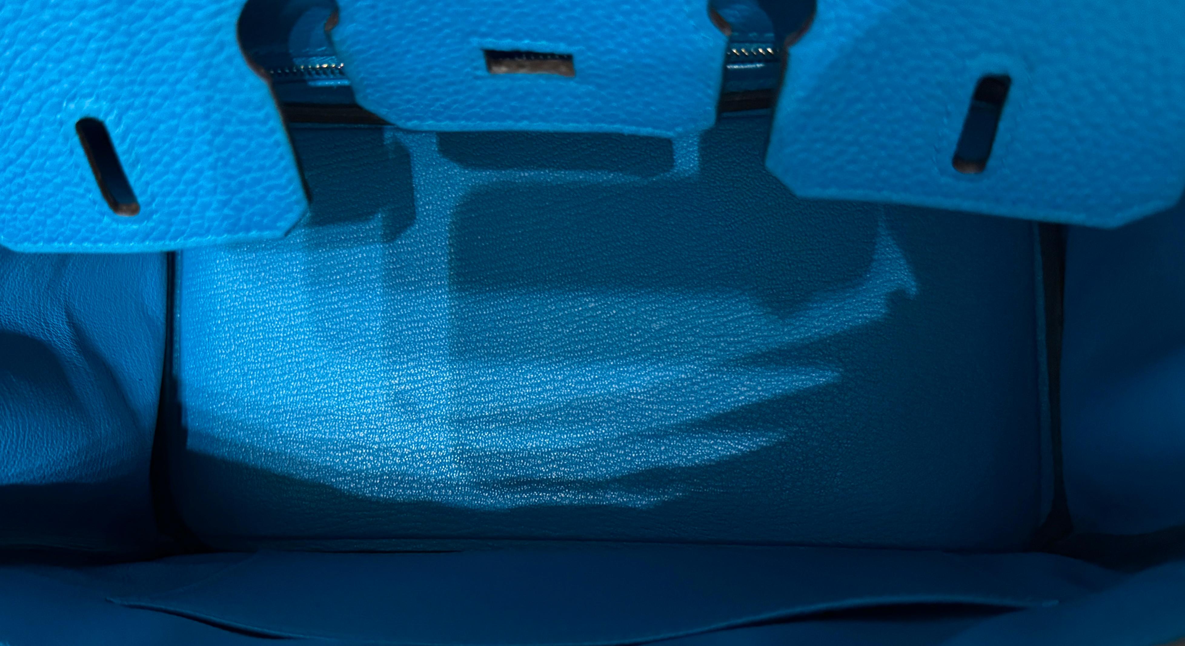 Hermes Birkin 25 Blue Bleu Zanzibar Togo Leather Handbag Palladium Hardware  5