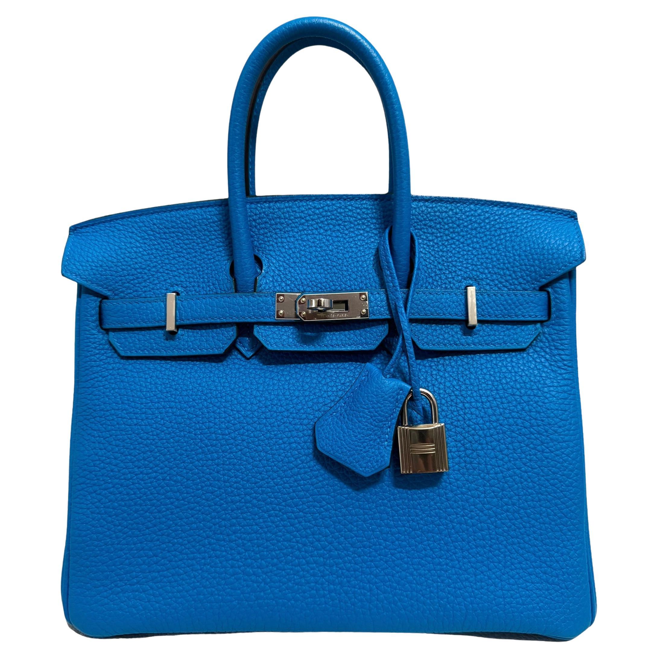 Hermes Birkin 25 Blue Bleu Zanzibar Togo Leather Handbag Palladium Hardware  For Sale