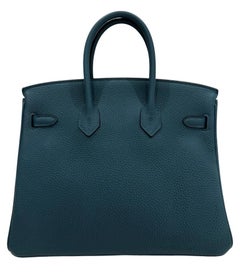 Hermes Birkin 25 Blue Colvert Togo Leather Gold Hardware Rare Top Handle Bag