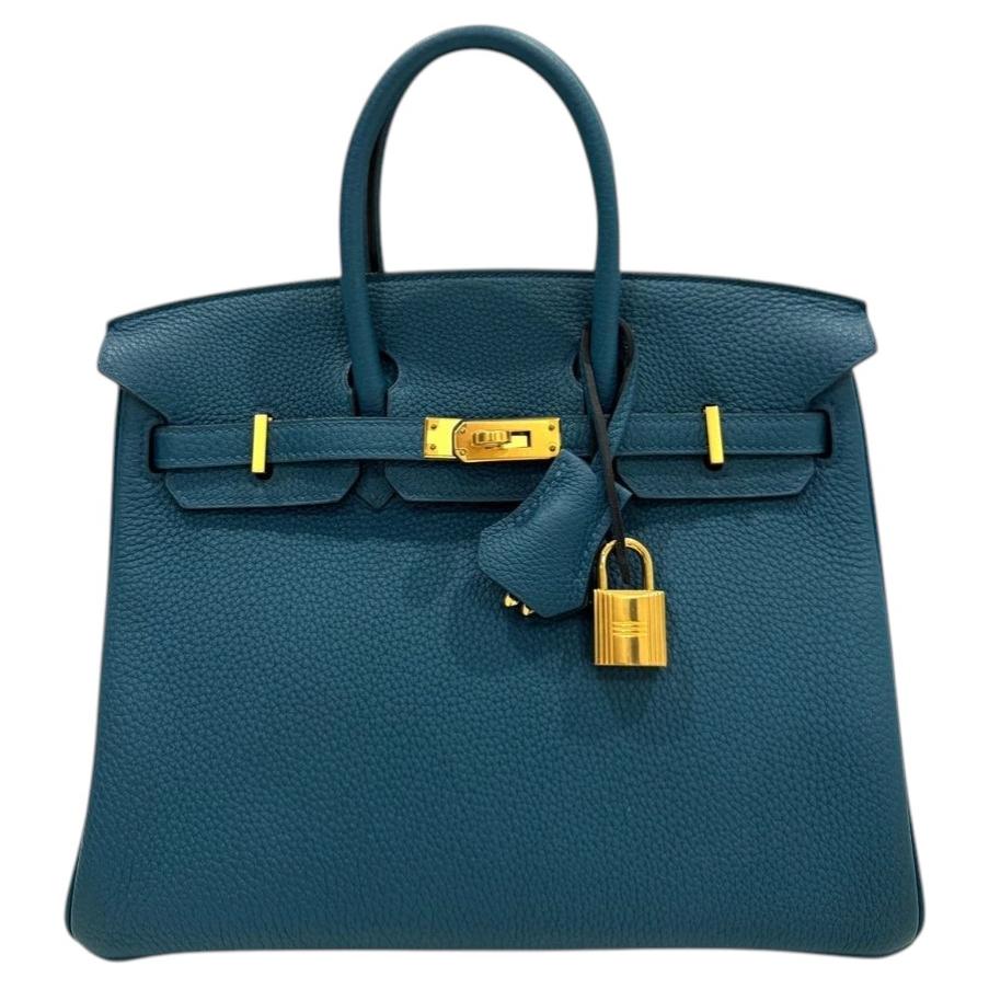 Hermes Birkin 25 Blau Colvert Togo Leder Gold Hardware Seltene Top Handle Bag