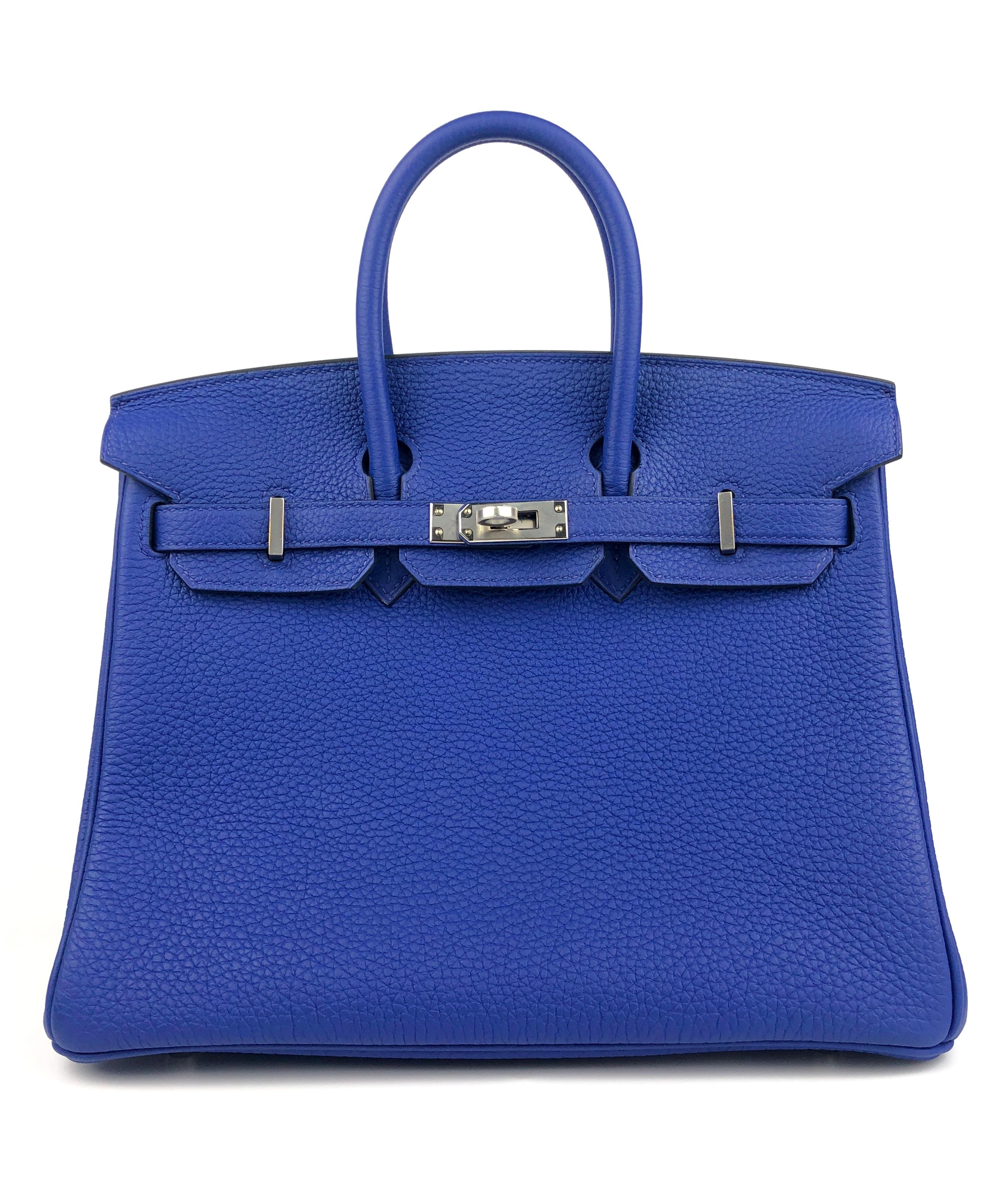 Absolutely Gorgeous As New Hermes Birkin 25 Blue Electric Togo Leather complimented by Palladium Hardware. As New 2017 A Stamp with plastic on all Hardware and Feet.

Shop with Confidence from Lux Addicts. Authenticity Guaranteed!