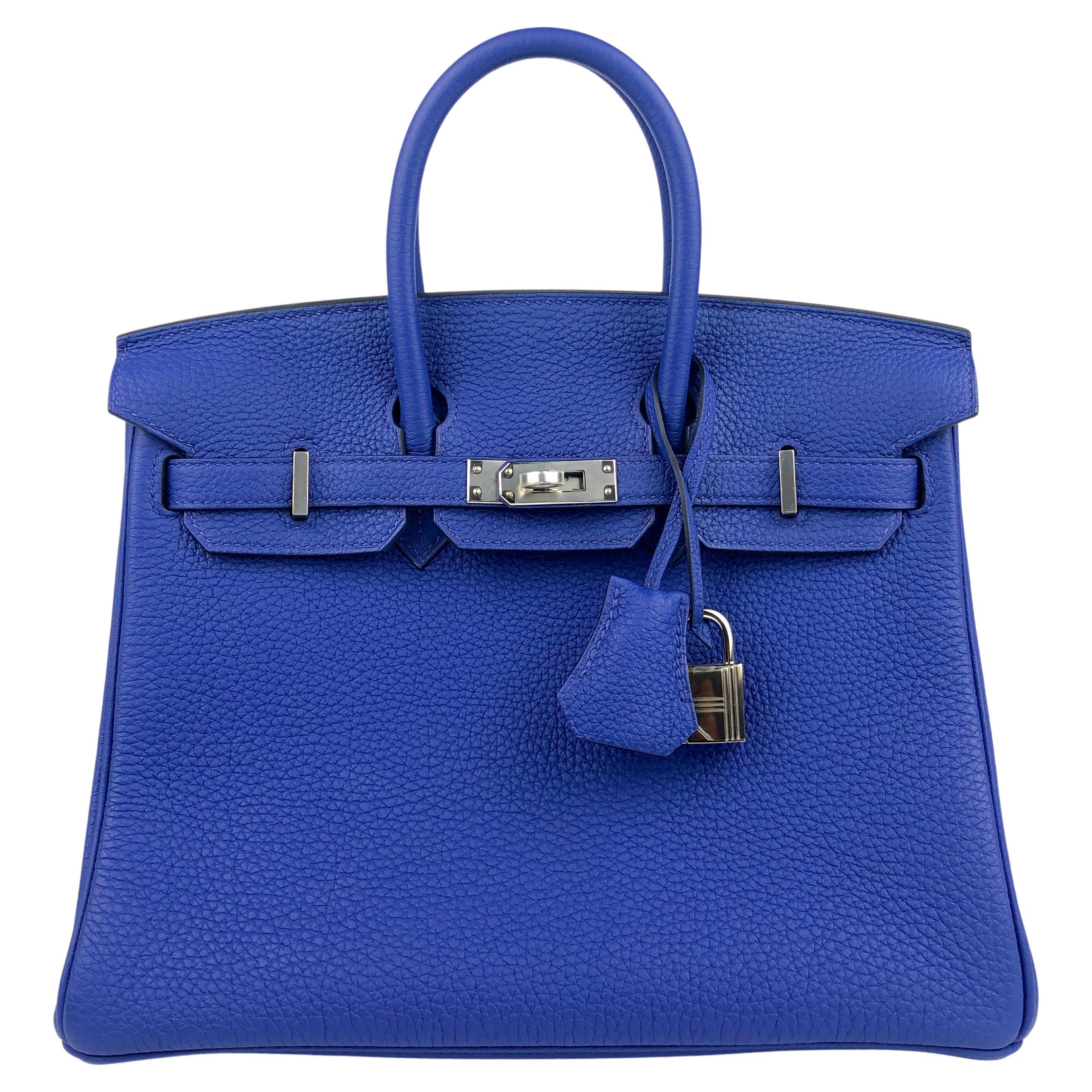 Hermes Birkin 25 Blue Electric Togo Handbag Bag Palladium Hardware