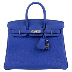 Hermes Birkin 25 Blau Electric Togo Handtasche Tasche Palladium Hardware