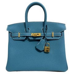 Hermes Birkin 25 Blau Jean Togo Leder Gold Hardware 2024 NEU