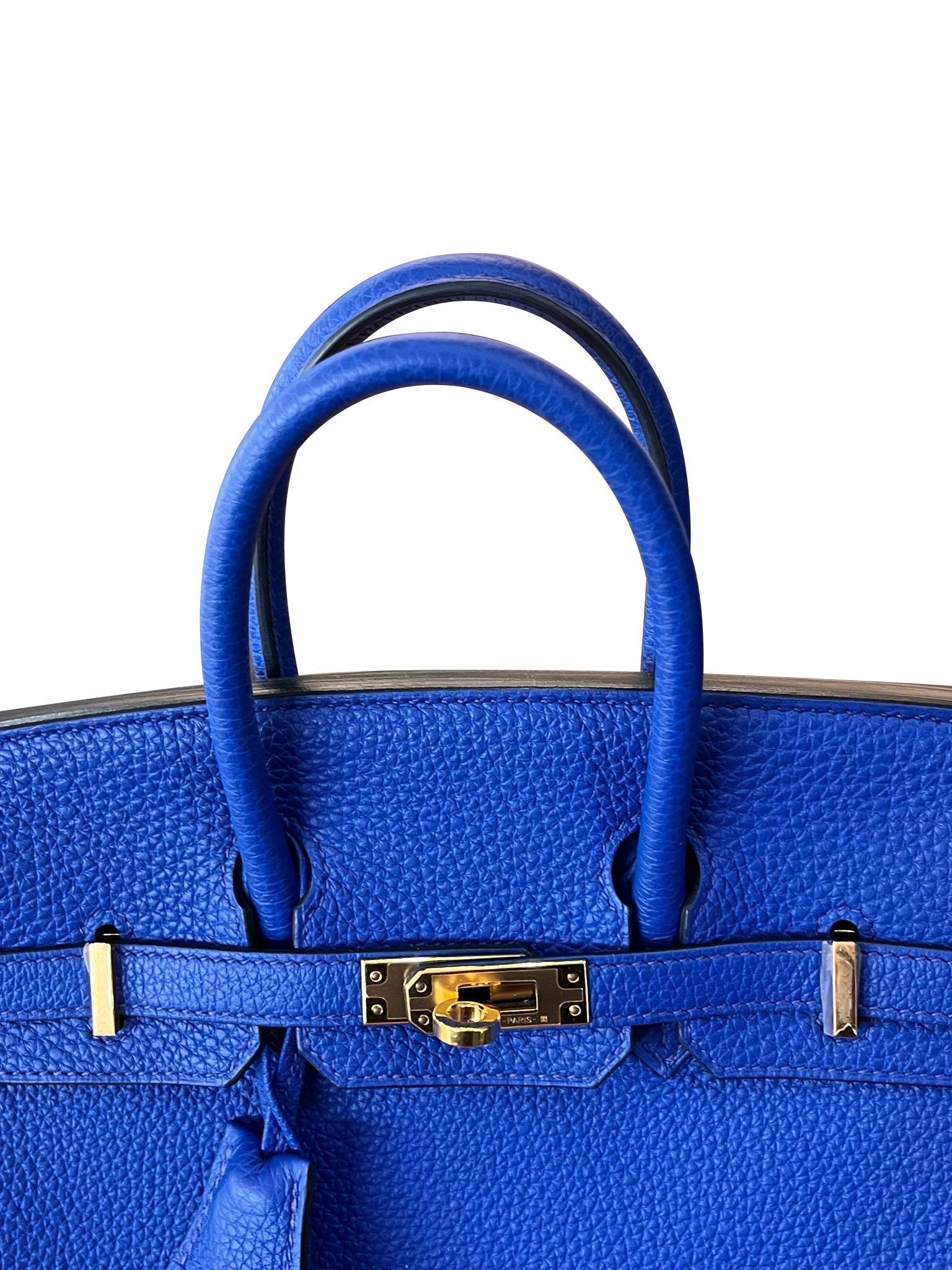 Bolso Hermes Birkin 25 Azul Real Togo Piel Herrajes Dorados en venta 6