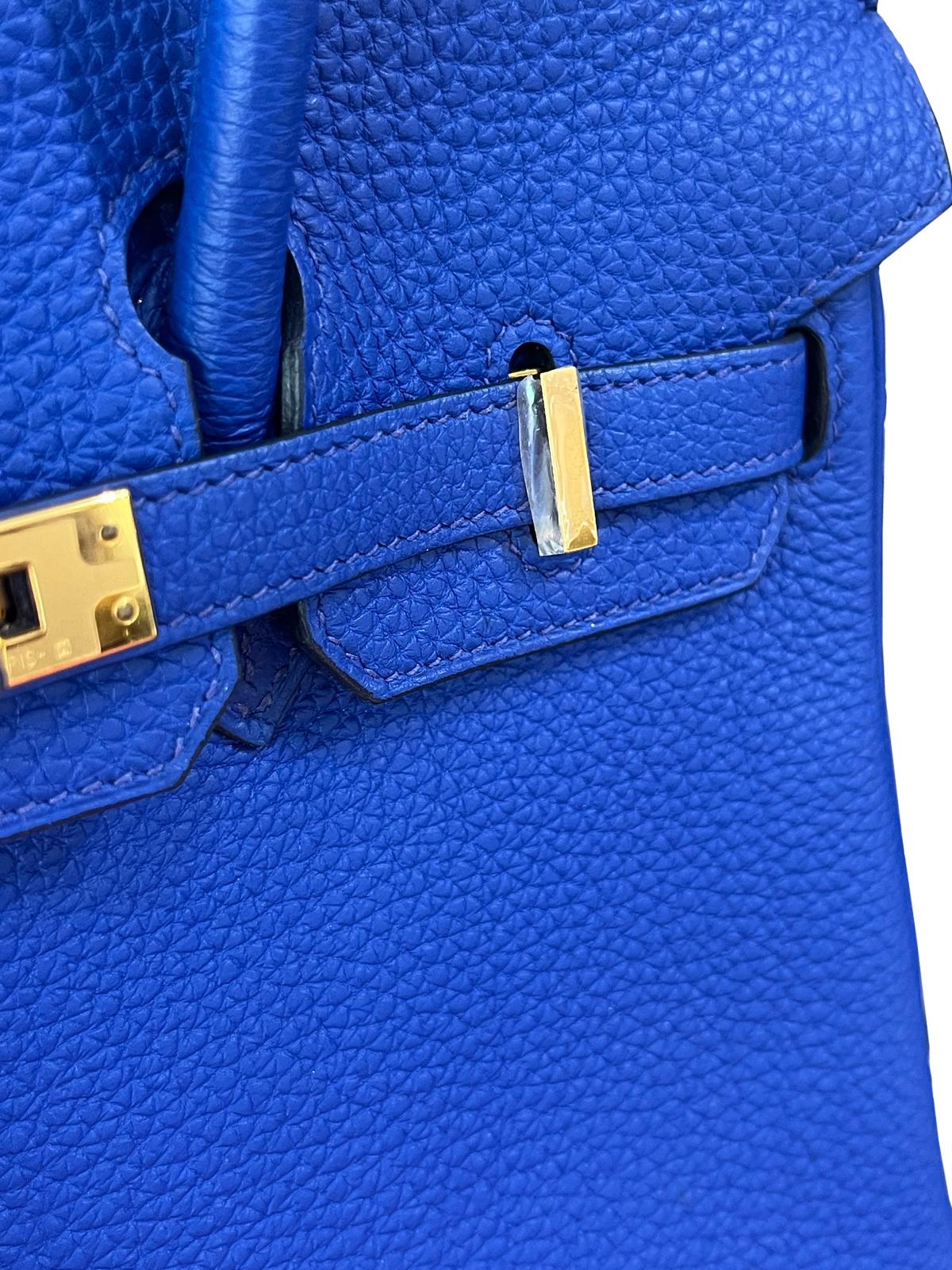 Bolso Hermes Birkin 25 Azul Real Togo Piel Herrajes Dorados en venta 13