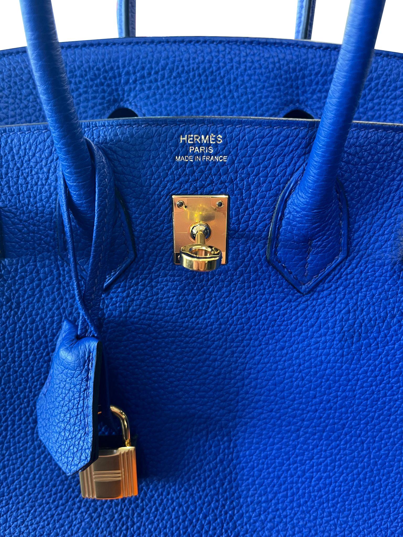 Bolso Hermes Birkin 25 Azul Real Togo Piel Herrajes Dorados en venta 14