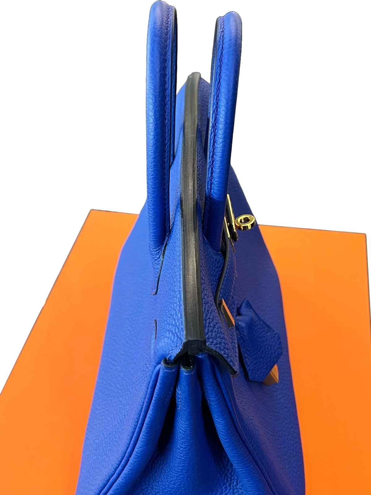 Bolso Hermes Birkin 25 Azul Real Togo Piel Herrajes Dorados en venta 15