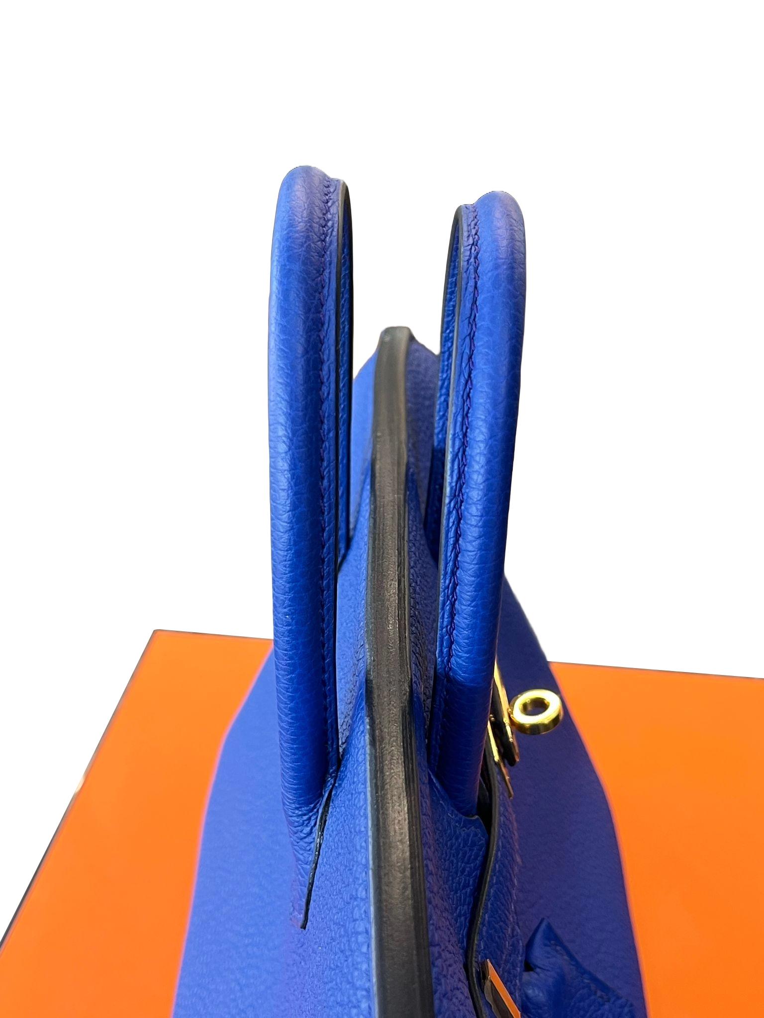 Bolso Hermes Birkin 25 Azul Real Togo Piel Herrajes Dorados en venta 16