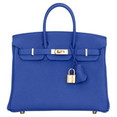Hermes Birkin 25 Blue Royal Togo Leather Gold Hardware Handbag