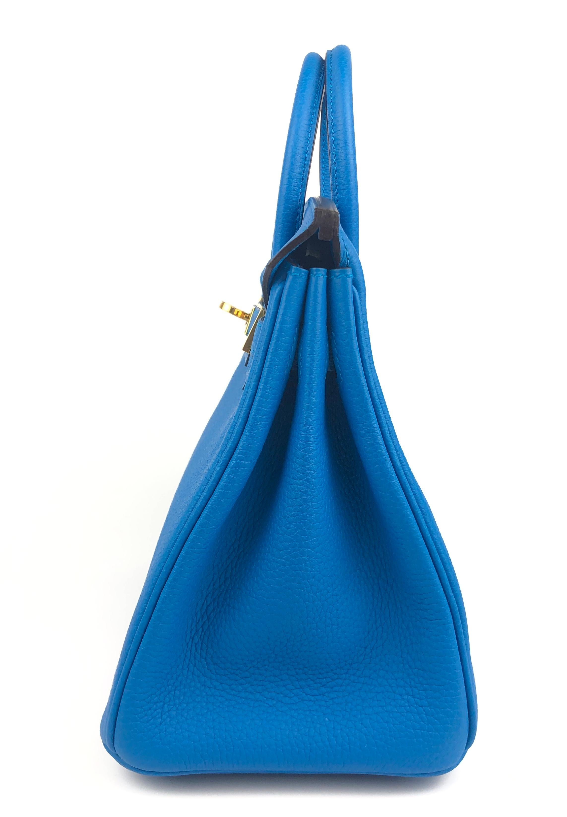 Women's or Men's Hermes Birkin 25 Blue Zanzibar Togo Leather Handbag Bag Gold Hardware RARE