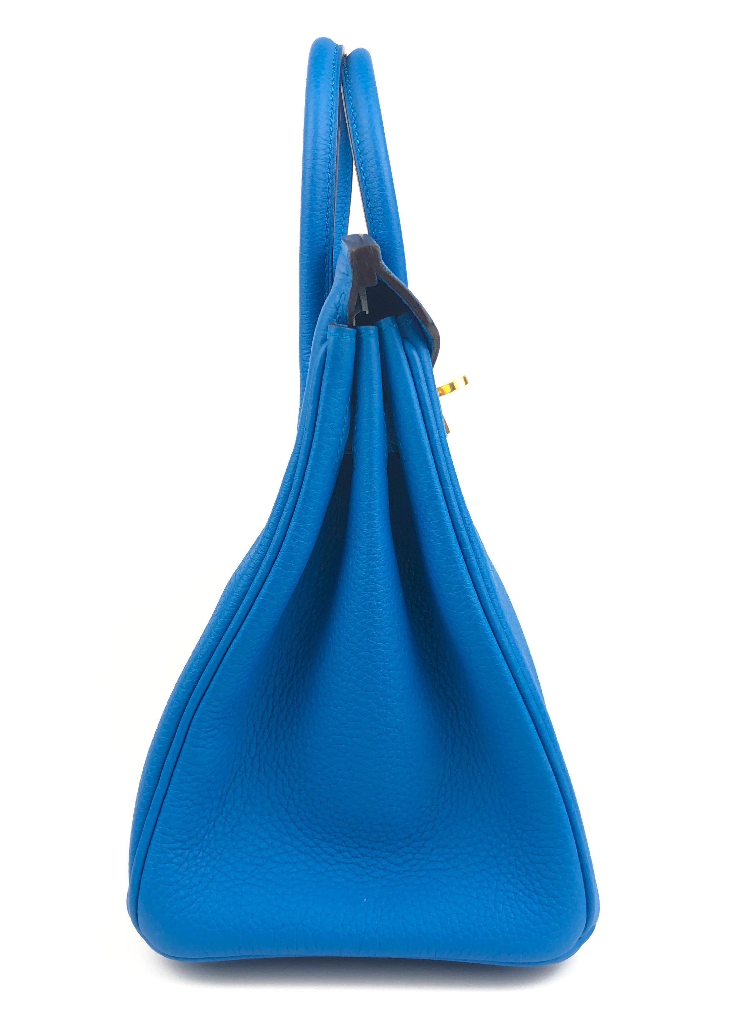 Hermes Birkin 25 Blue Zanzibar Togo Leather Handbag Bag Gold Hardware RARE 1