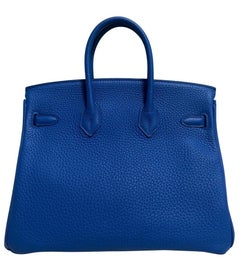 Hermes Birkin 25 Blau Zellige Togo Leder Gold Hardware Seltene Top Handle Bag