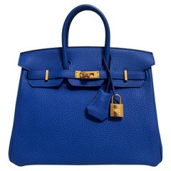 Hermes Birkin 25 Blau Zellige Togo Leder Gold Hardware Seltene Top Handle Bag