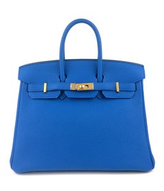 Hermes Birkin 25 Blue Zellige Togo Leather Handbag Bag Gold Hardware RARE
