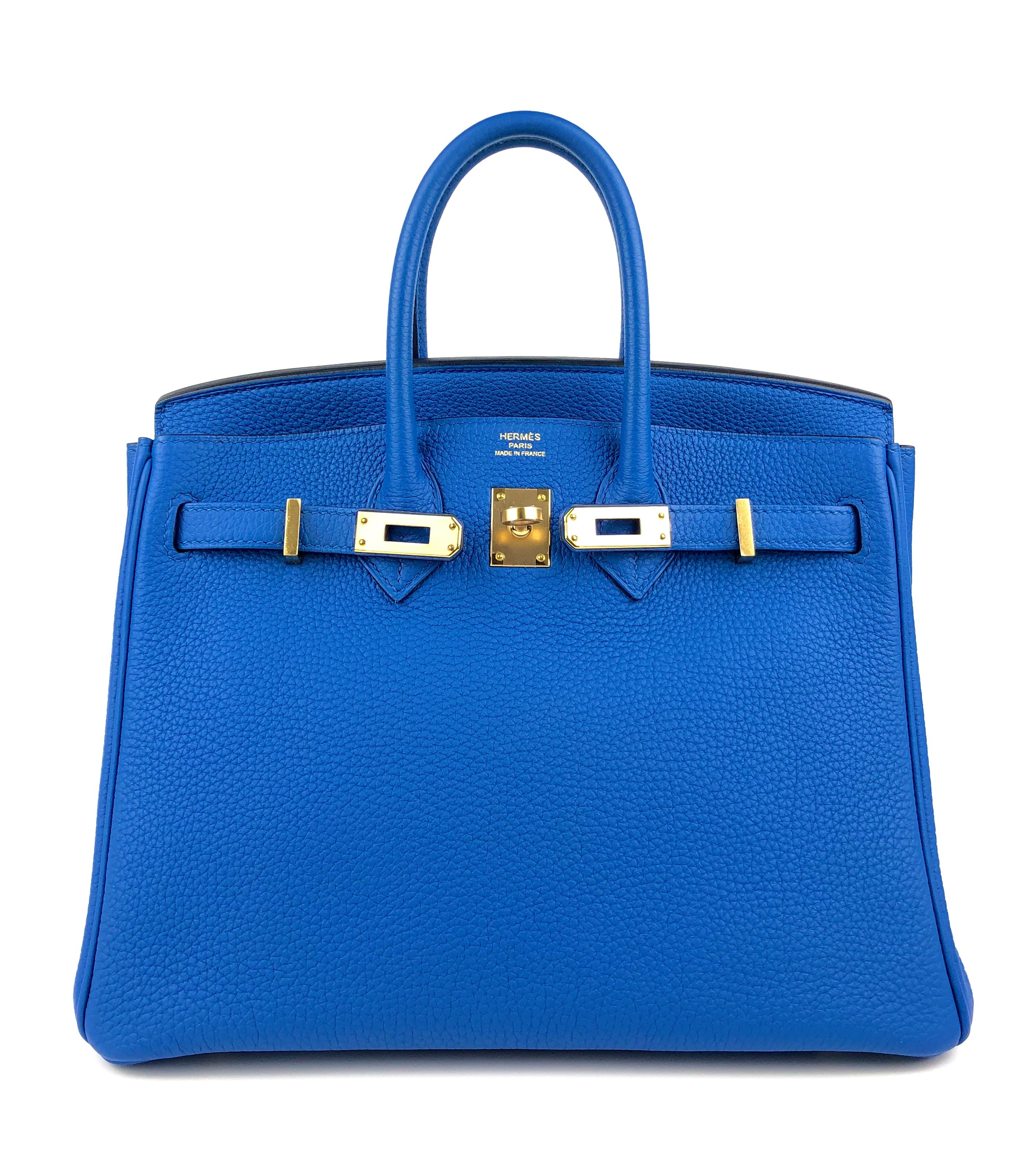 Hermes Birkin 25 Blue Zellige Togo Leather Handbag Bag Gold Hardware RARE In Excellent Condition In Miami, FL