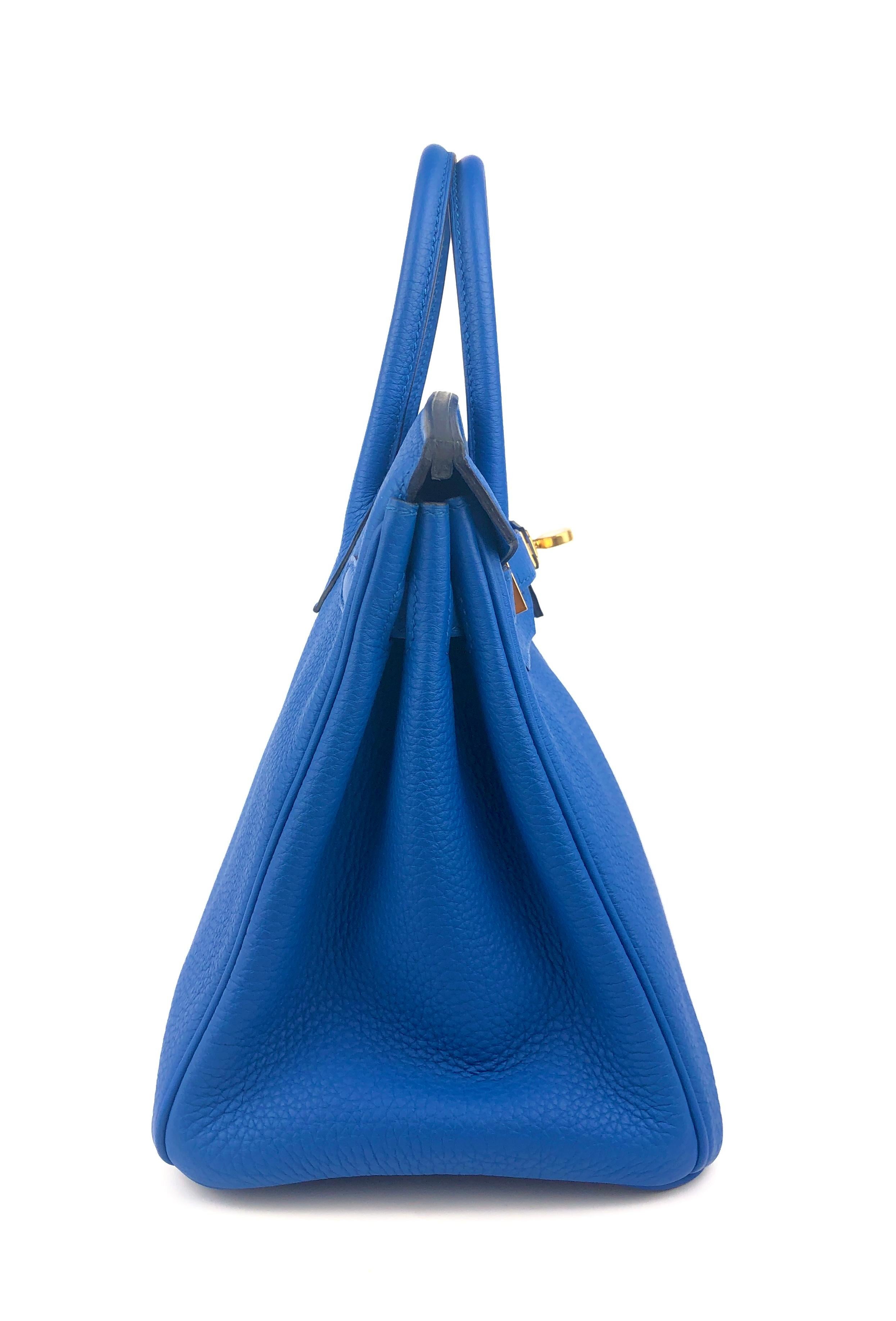 Hermes Birkin 25 Blue Zellige Togo Leather Handbag Bag Gold Hardware RARE 1