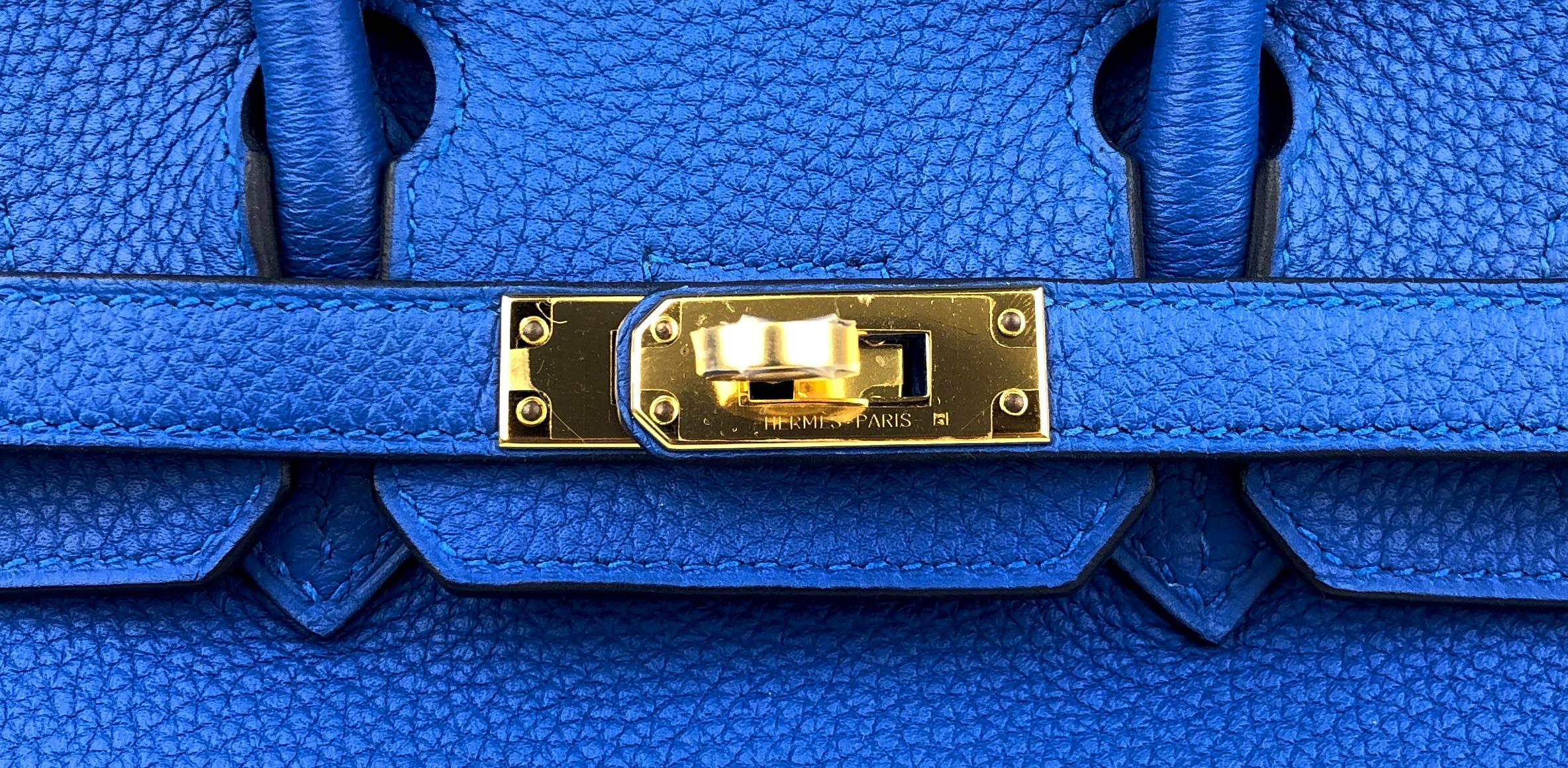 Hermes Birkin 25 Blue Zellige Togo Leather Handbag Bag Gold Hardware RARE 3