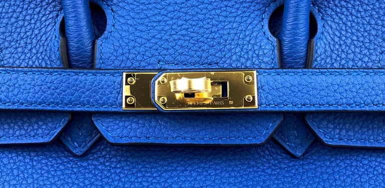 Hermes Birkin 25 Bag Blue Atoll Togo 3p Leather Handstitched Gold hw 