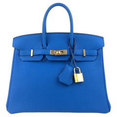 Hermes Birkin 25 Blaue Zellige Togo Leder Handtasche Tasche mit Gold Hardware SELTEN