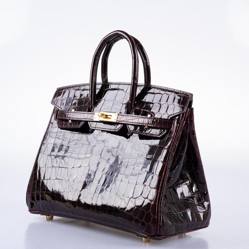 Hermès Birkin 25 Bordeaux Shiny Niloticus Crocodile with Gold Hardware Bag 4