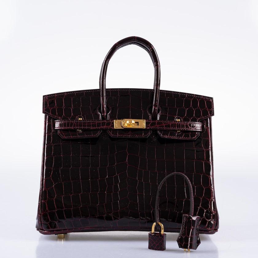 Hermès Birkin 25 Bordeaux Shiny Niloticus Crocodile with Gold Hardware Bag 5