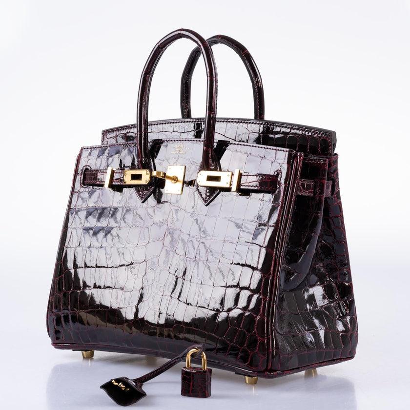 Hermès Birkin 25 Bordeaux Shiny Niloticus Crocodile with Gold Hardware Bag 2