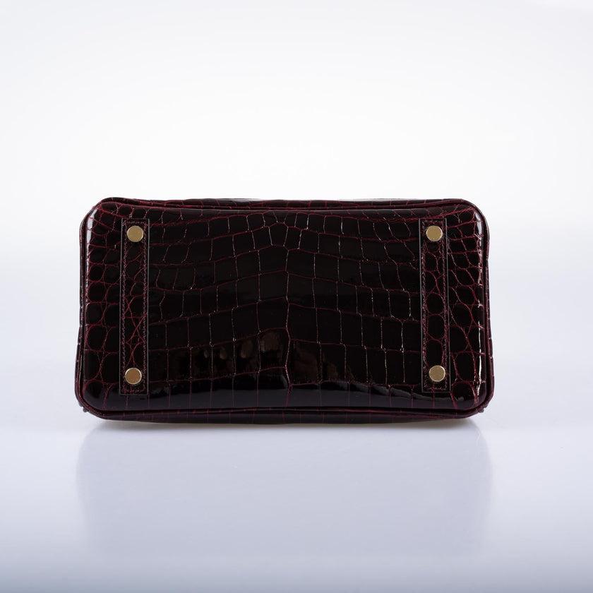 Black Hermès Birkin 25 Bordeaux Shiny Niloticus Crocodile with Gold Hardware Bag
