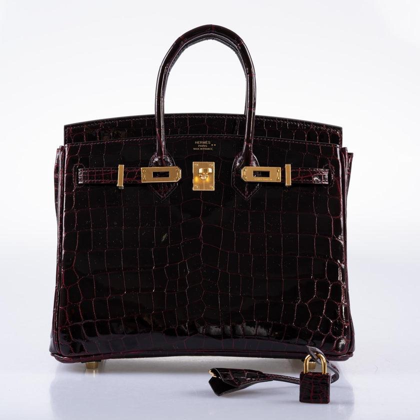 Women's Hermès Birkin 25 Bordeaux Shiny Niloticus Crocodile with Gold Hardware Bag