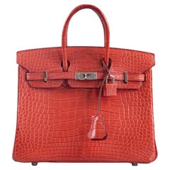 Hermes NEW Birkin 25 Gray Purple Crocodile Alligator Exotic Top Handle  Satchel at 1stDibs