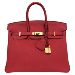 Hermès - Sac Birkin 25 Bougainvillea en cuir Togo rouge et rose - Vaisselle dorée 