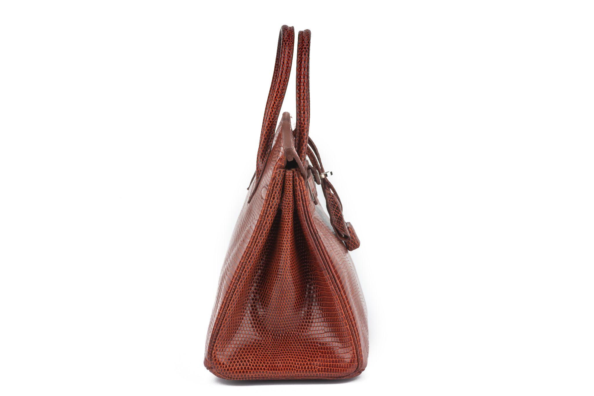 Brown Hermès Birkin 25 Brique Lizard Palladium For Sale