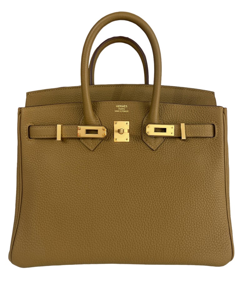 Hermes Birkin 25 Bronze Dore Togo Leather Handbag Bag Gold