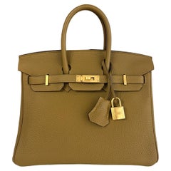 Hermes Birkin 25 Bronze Dore Togo Cuir Sac à main Gold Hardware RARE