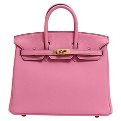 Hermes Birkin 25 Bubblegum Light Pink Gold Top Handle Tote Shoulder Bag