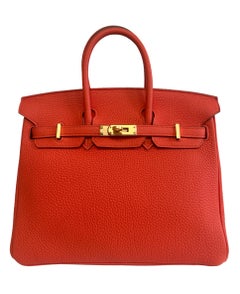 Hermes Birkin 25 Capucine Orange Red Leather Gold Hardware Satchel