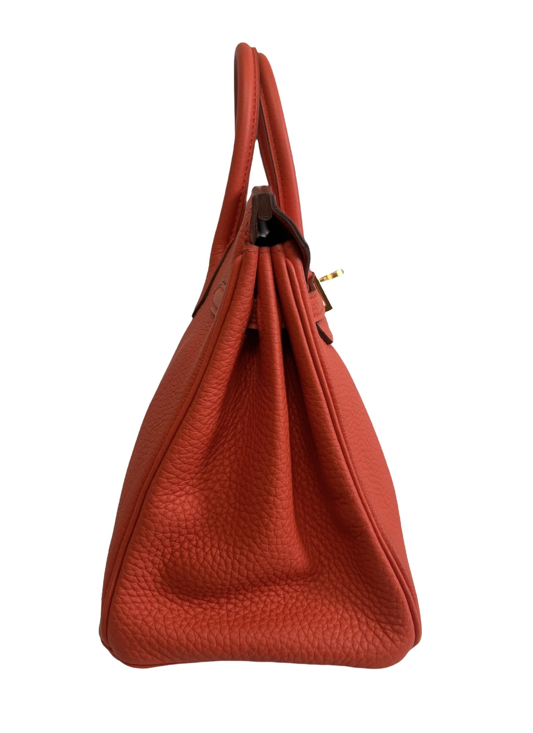 Women's or Men's Hermes Birkin 25 Capucine Orange Red Leather Gold Hardware Satchel