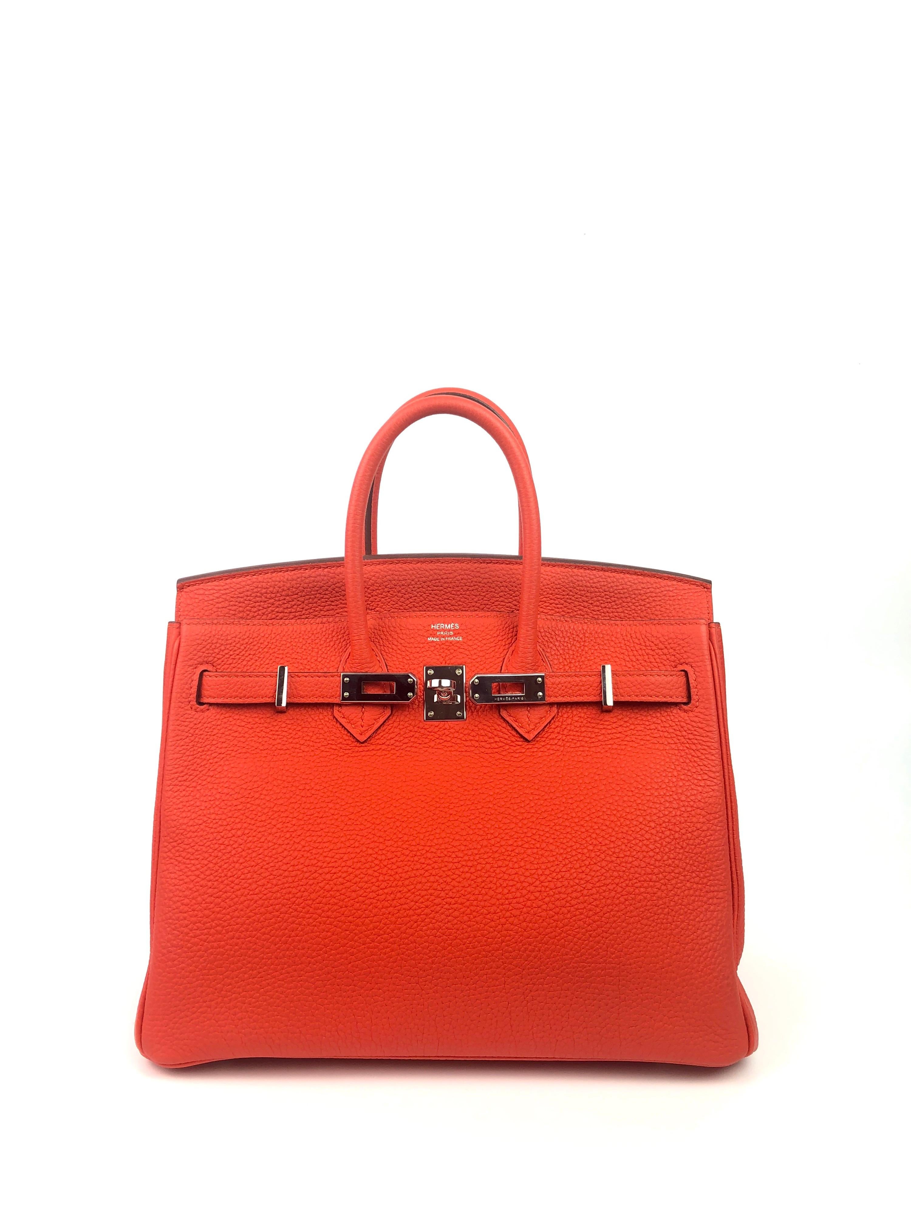 Hermes Birkin 25 Capucine Orange Red Palladium Hardware 2016 In Excellent Condition In Miami, FL