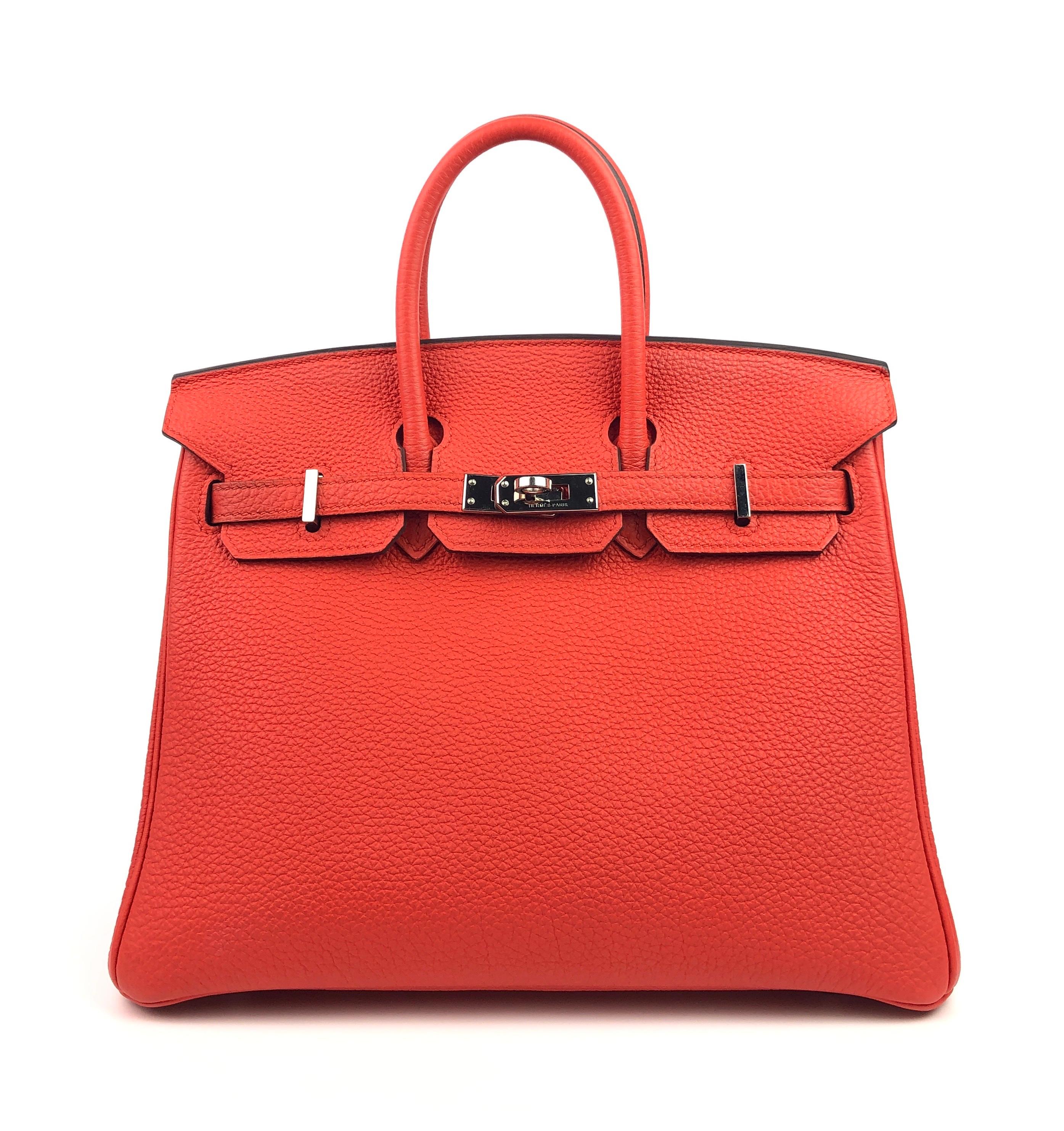Stunning Hermes Birkin 25 Capucine Togo Palladium Hardware. Excellent Condition, light hairlines on hardware, excellent structure and corners. 2016 X Stamp. 

Shop with Confidence from Lux Addicts. Authenticity Guaranteed! 