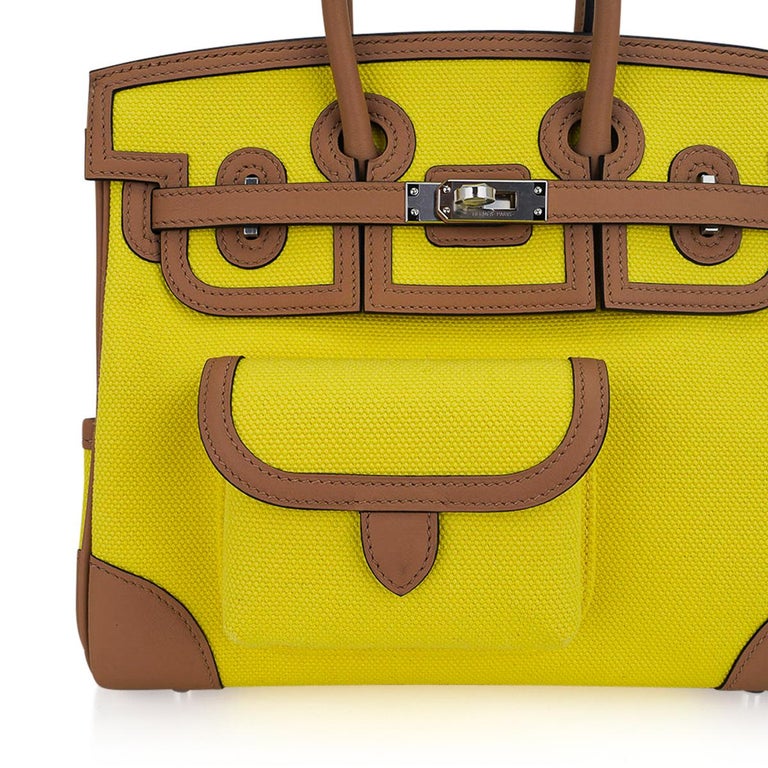 Hermes Cargo Birkin Bag Toile and Swift 25 Neutral, Yellow