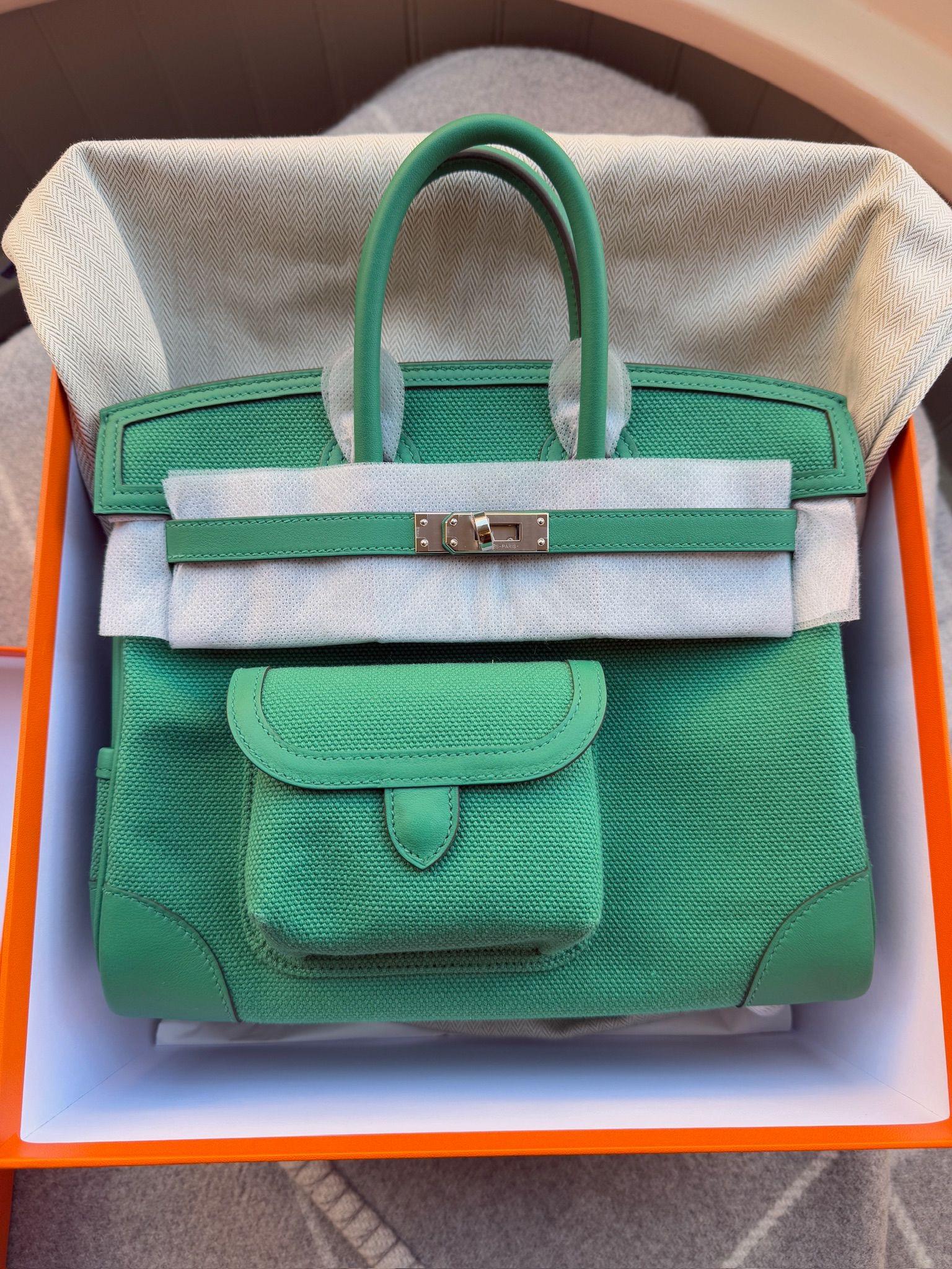 Hermes Birkin 25 Cargo Vert Vertigo palladium sac à main en vente 4