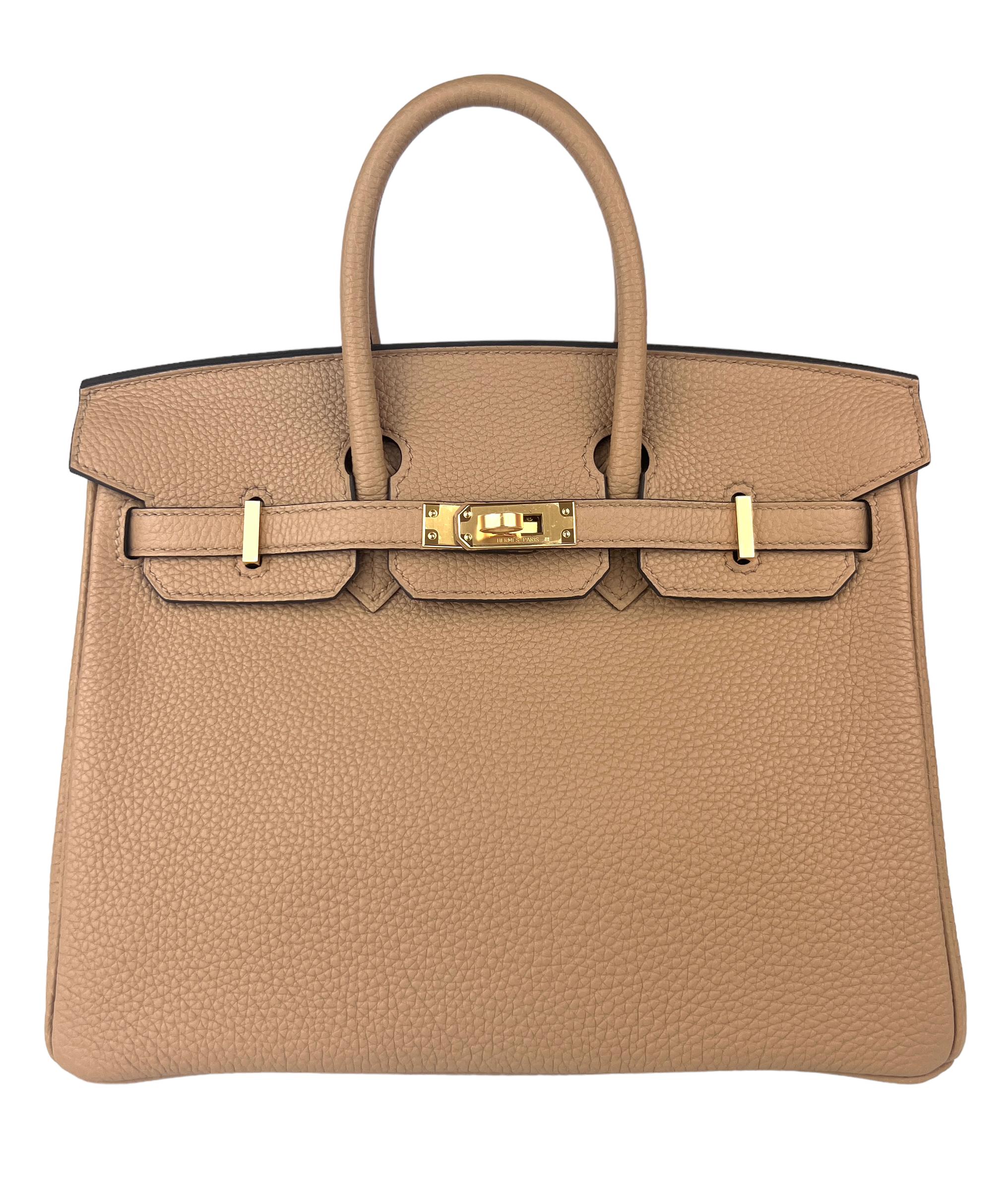 Absolutely Stunning and One The Most Coveted and Difficult to get Hermes Combos! New 2022 Hermes Birkin 25 Chai Togo Leather complimented by Gold Hardware. U Stamp 2022. One of the most coveted hardest combinations to get! Includes all accessories