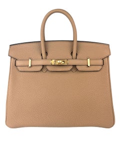 Hermes Birkin 25 Chai Tan Togo Leather Handbag Gold Hardware NEW