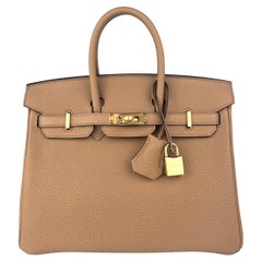 Hermes Birkin 25 Chai Tan Togo Leather Handbag Gold Hardware NEW